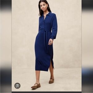 Banana Republic Elegant Navy Blue Midi Sweater Dress